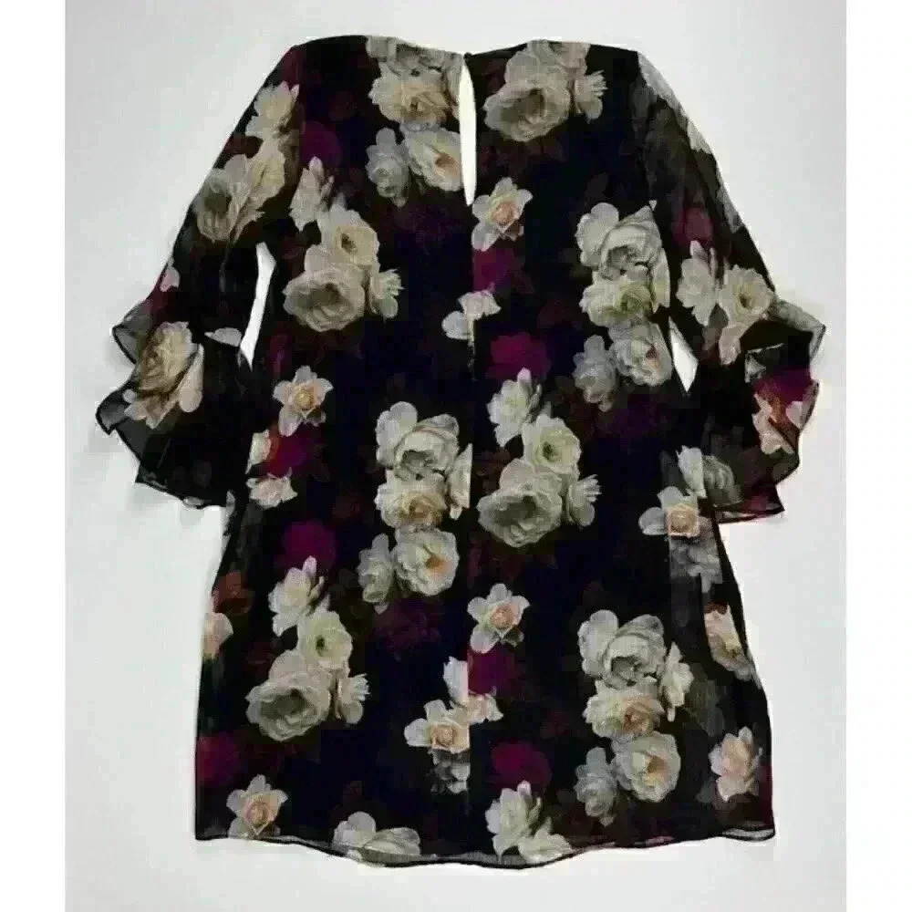 NEW! Calvin Klein Women's 6 V-Neck 3/4 Ruffle Sleeve Floral Chiffon Dress NWT$99 - Picture 4 of 5